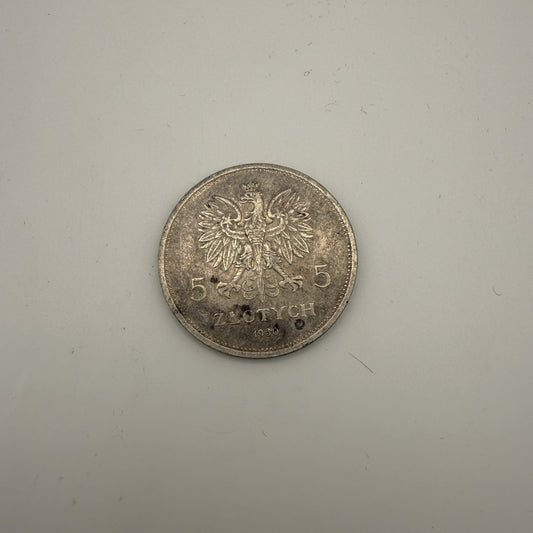 1930 Poland 5 Zlotych November Uprising Silver Coin - back
