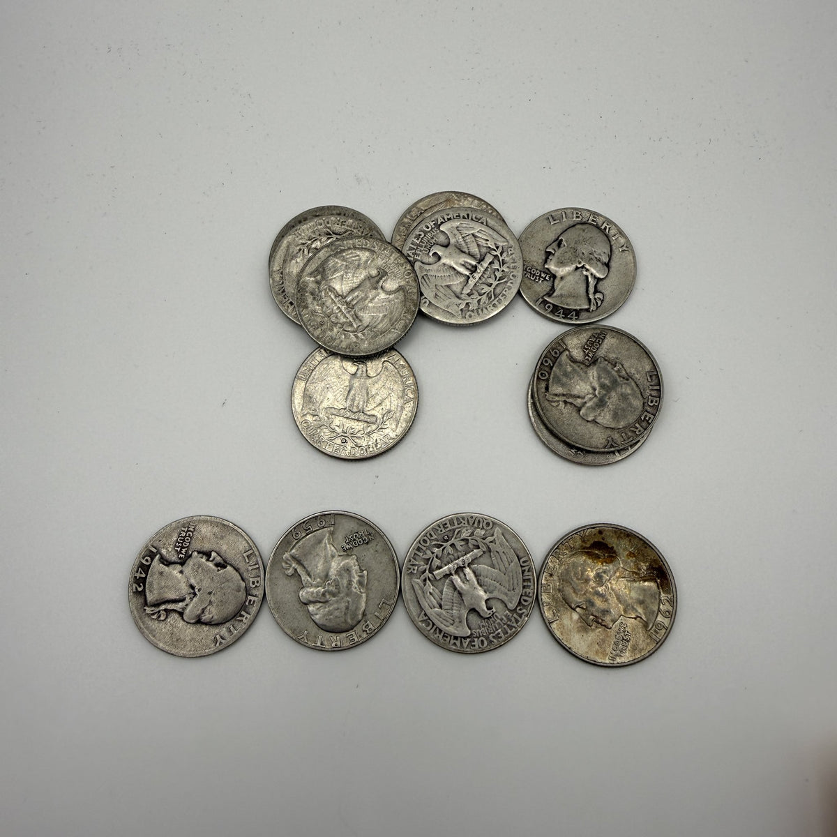 U.S. 90% silver Washington quarters - representative group