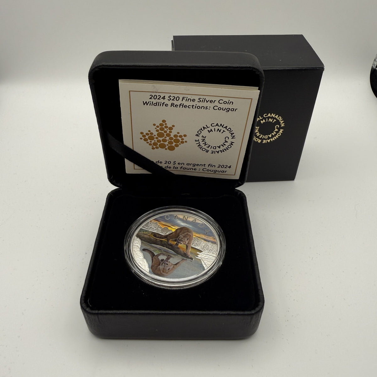 2024 Wildlife Reflections Cougar $20 Silver Coin - front