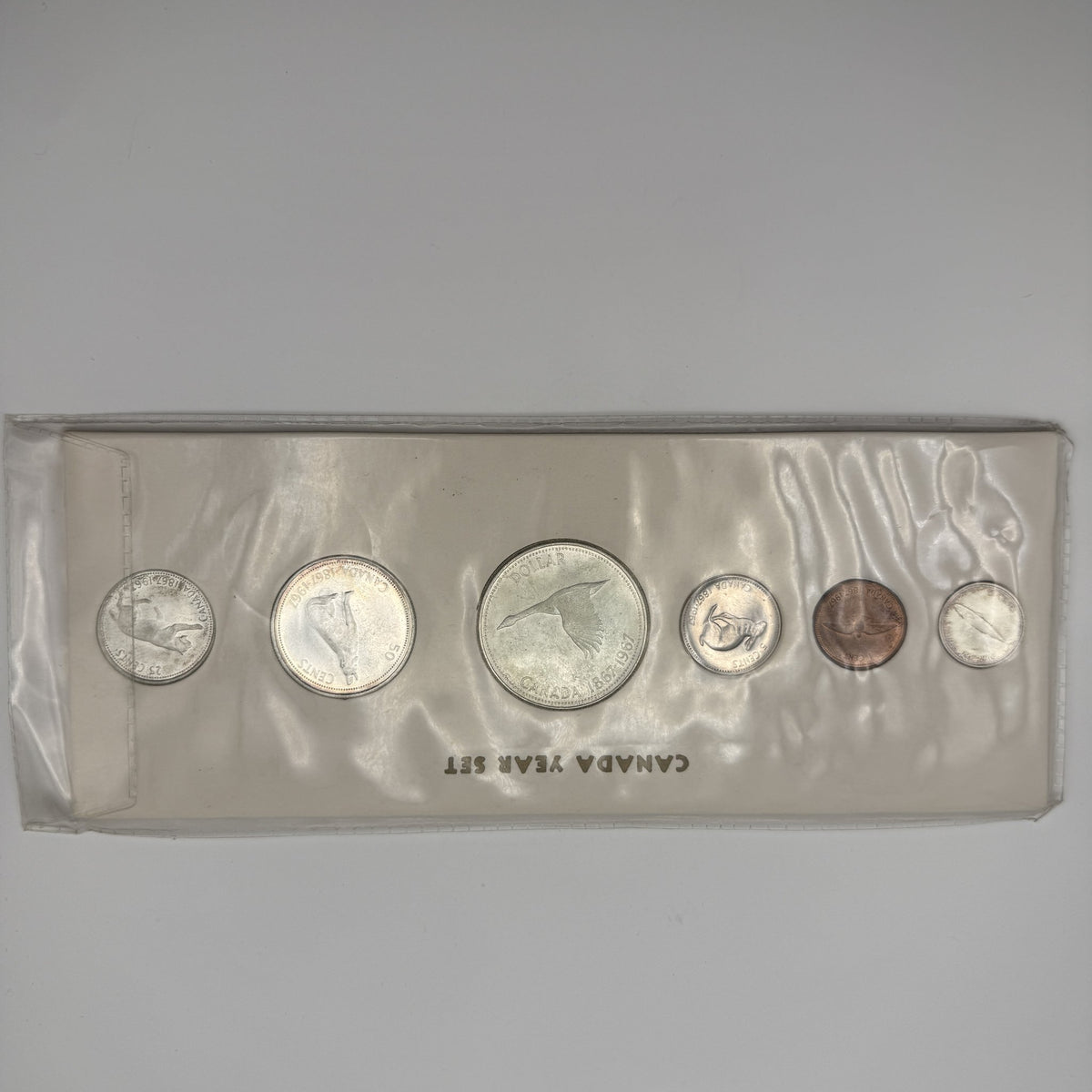 1967 Canada Centennial 6-Coin Set in Vinyl 'Canada Year Set' Sleeve, Silver - front