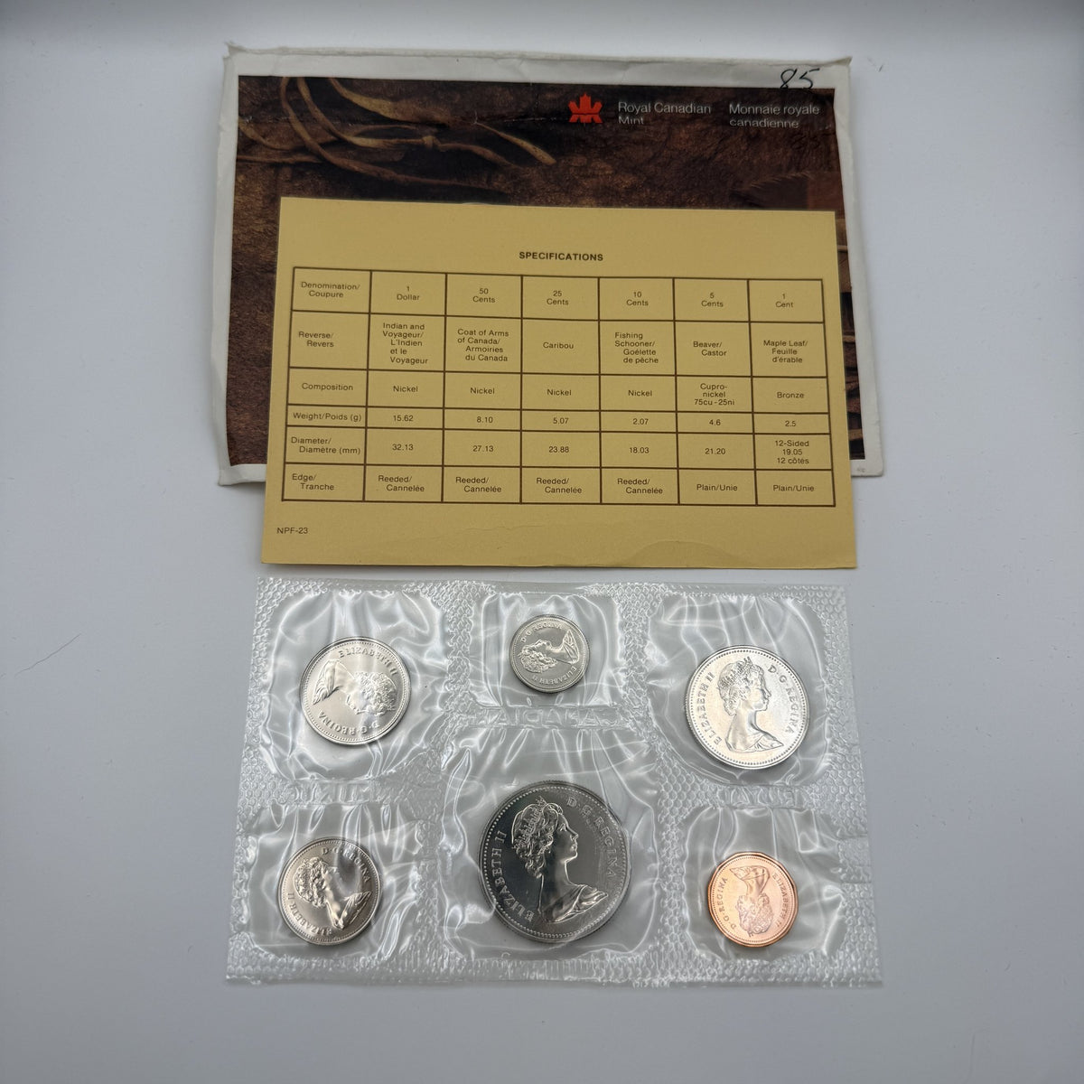 1985 Canada 6-Coin Prooflike Set - back