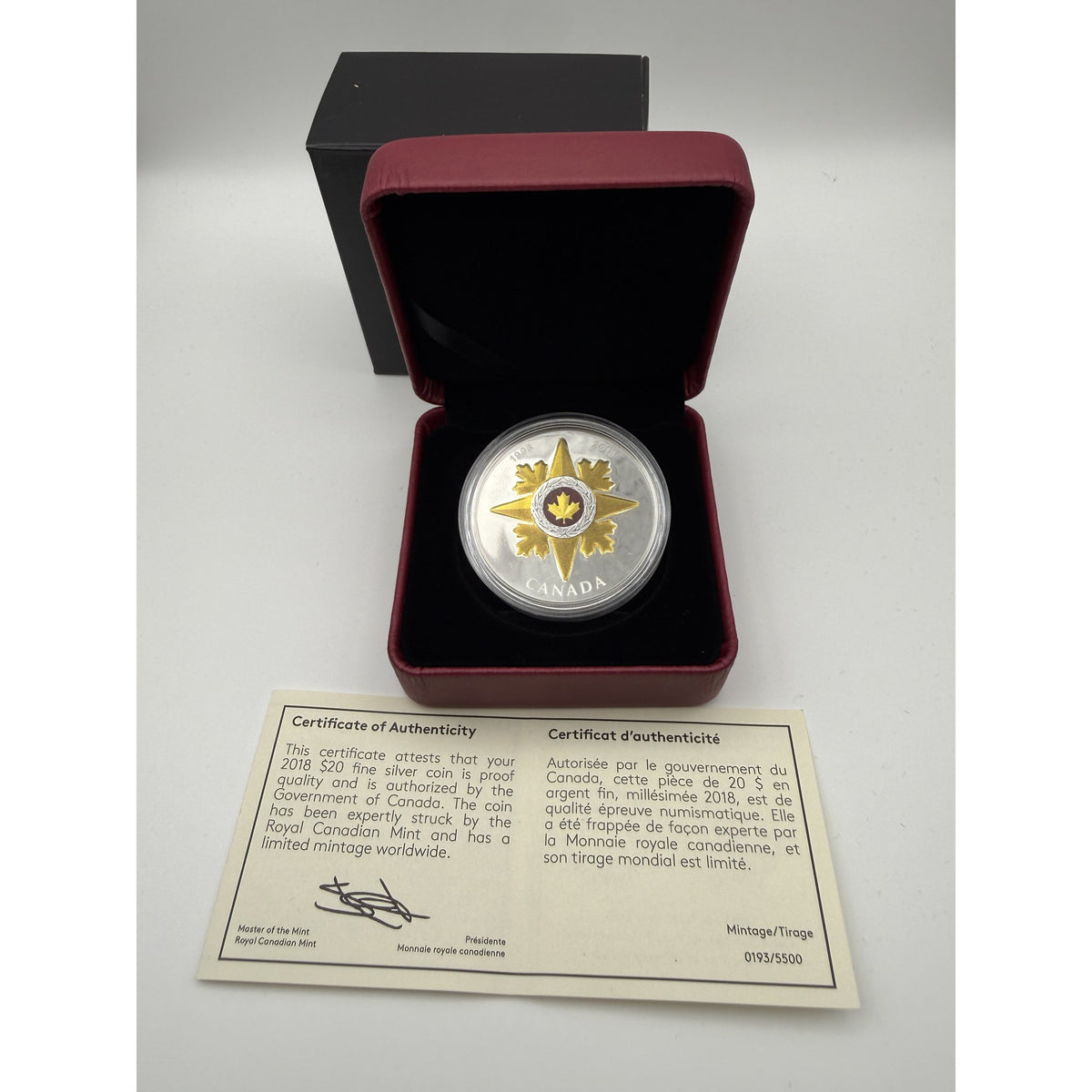 2018 Canada $20 Star of Military Valour 25th Anniversary 1 oz Fine Silver Proof Coin - packaging