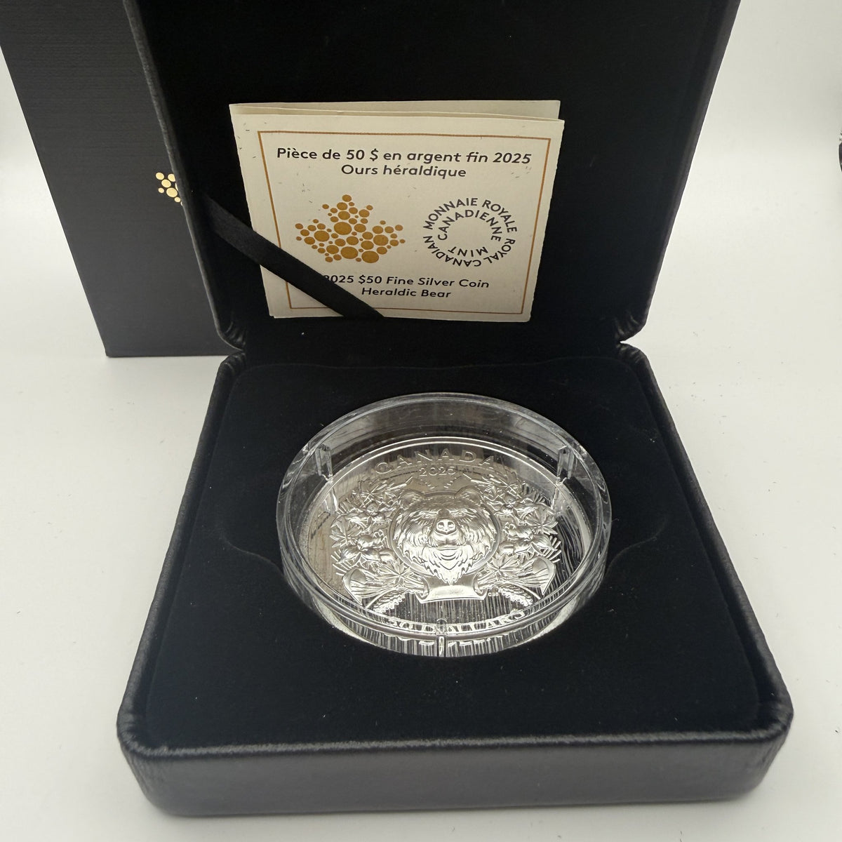 2025 Canada $50 Heraldic Bear Fine Silver Proof Coin - front