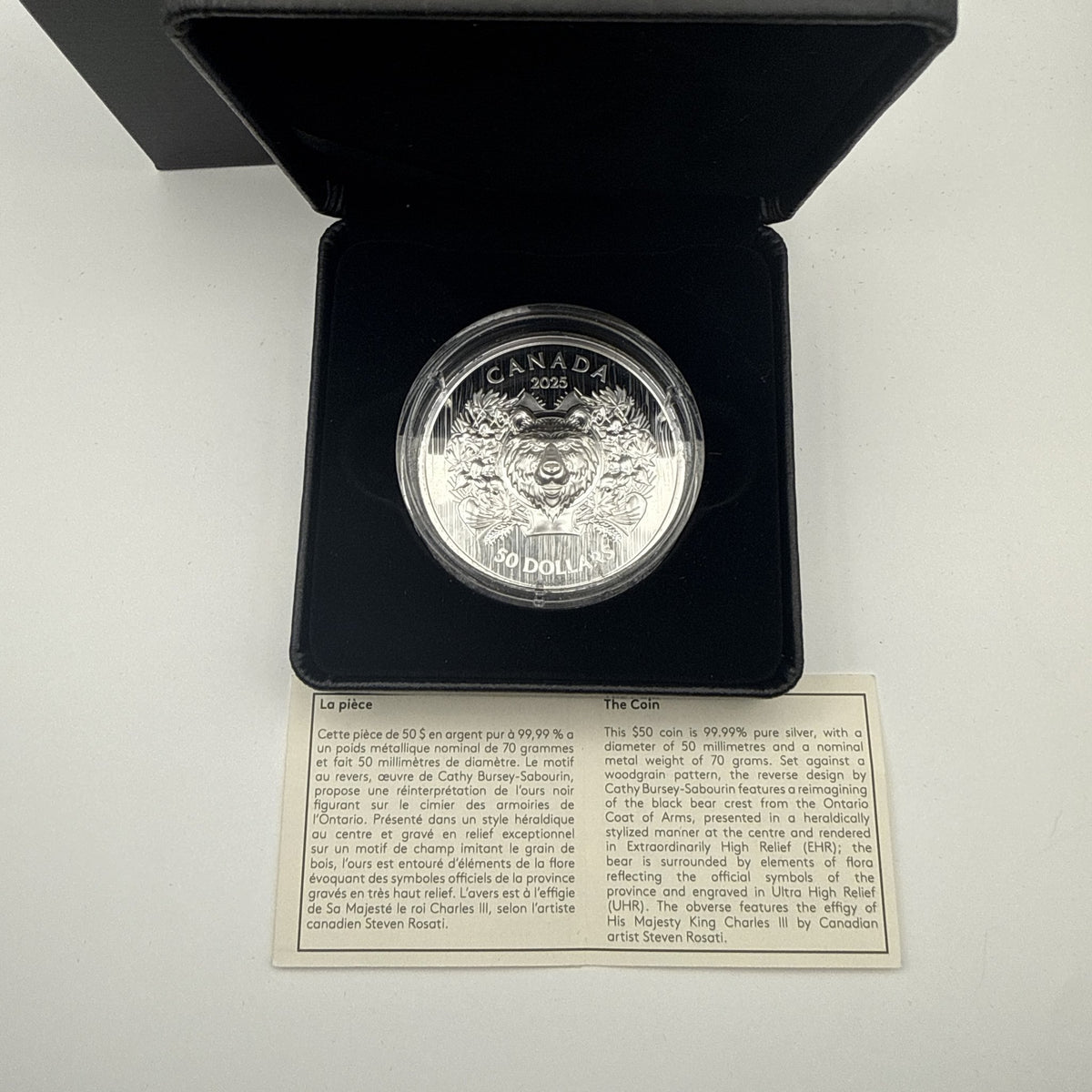 2025 Canada $50 Heraldic Bear Fine Silver Proof Coin - front