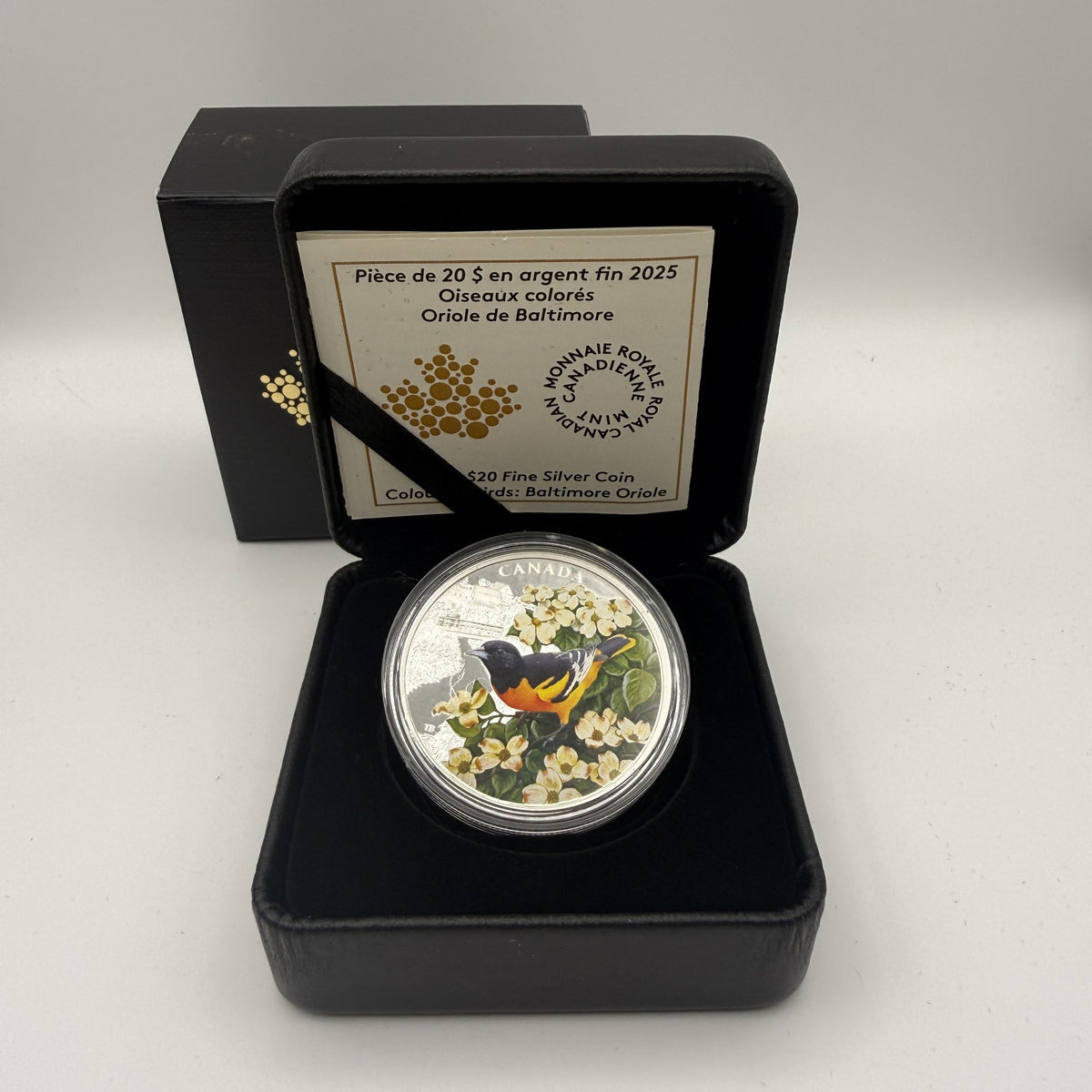 2025 Canada $20 Colourful Birds: Baltimore Oriole 1 oz Fine Silver Proof Coin - front