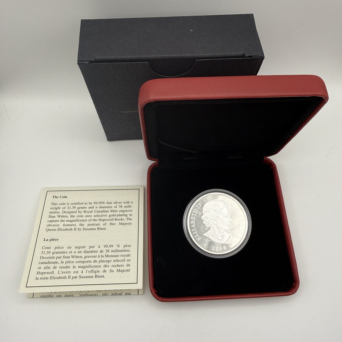 2004 Canada $20 The Hopewell Rocks Fine Silver Proof Coin - back