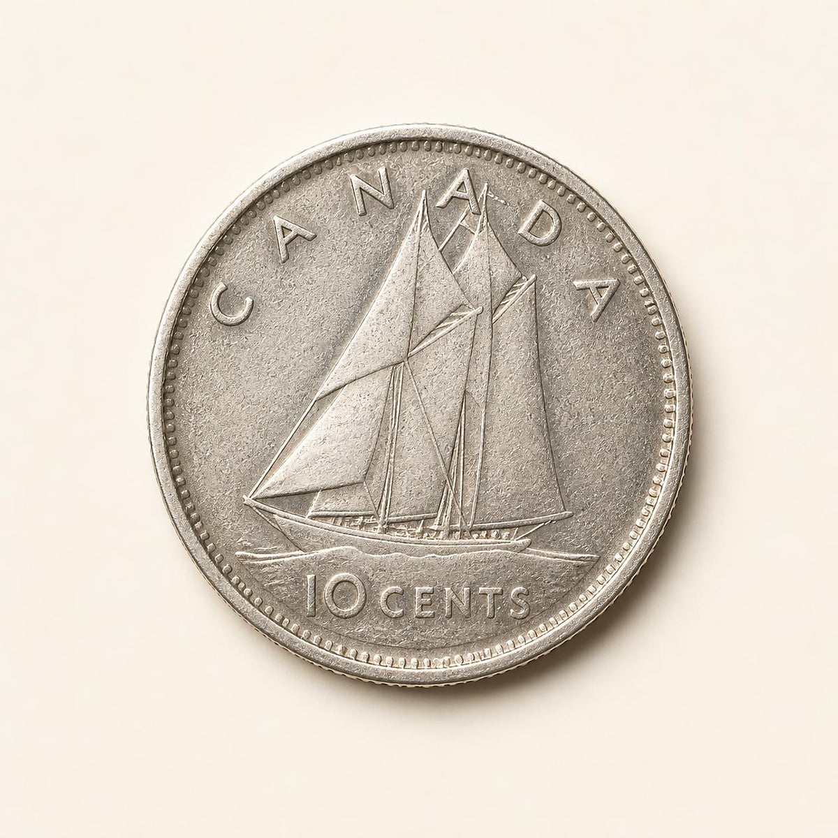 Canadian 80 percent silver dime, 1937 to 1966, reverse (representative)