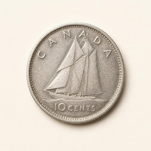 Canadian 80 percent silver dime, 1937 to 1966, reverse (representative)