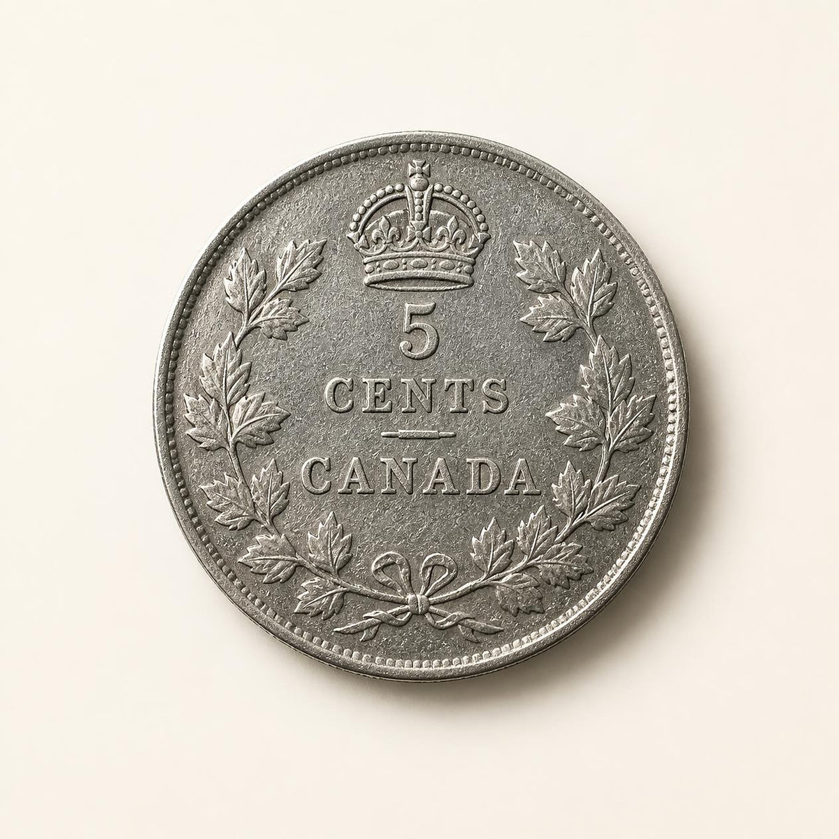 Canadian 92.5 percent silver five-cent fish scale coin, 1908 to 1919, reverse (representative)