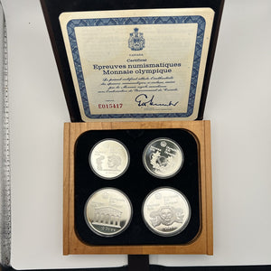 1974 Canada Montreal Olympics Series II Sterling Silver Proof 4-Coin Set – Olympic Motifs (Wood Case & Certificate)