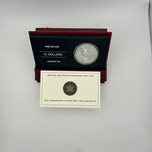 2005 Canada $10 The Visit of Pope John Paul II Fine Silver Proof Coin with Box & Certificate