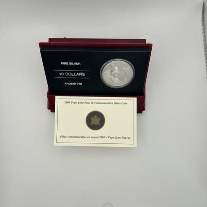 2005 Pope John Paul II $10 Fine Silver Proof Coin - front