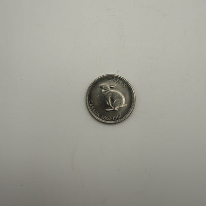 1967 Canada 5 cents Centennial hopping rabbit - front