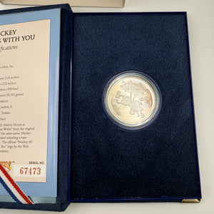 1988 Mickey Mouse 60 Years With You 1 oz .999 Silver Proof Round – Steamboat Willie, Rarities Mint, Serial 67473
