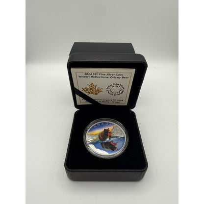 2024 Wildlife Reflections Grizzly Bear $20 Silver Coin - front
