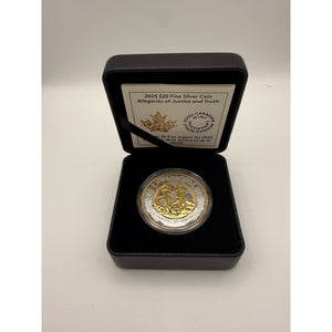 2025 Canada $20 Allegories of Justice and Truth 1 oz Fine Silver Gold-Plated Proof Coin & Certificate