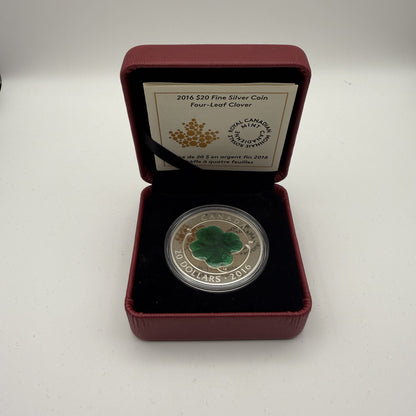 2016 Lucky Four-Leaf Clover $20 Silver Coin - front