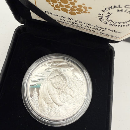 2023 Great Hunters Grizzly Bear Ultra High Relief $20 Silver Coin - front