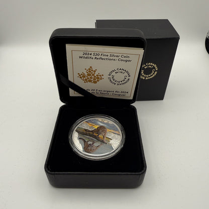 2024 Wildlife Reflections Cougar $20 Silver Coin - front