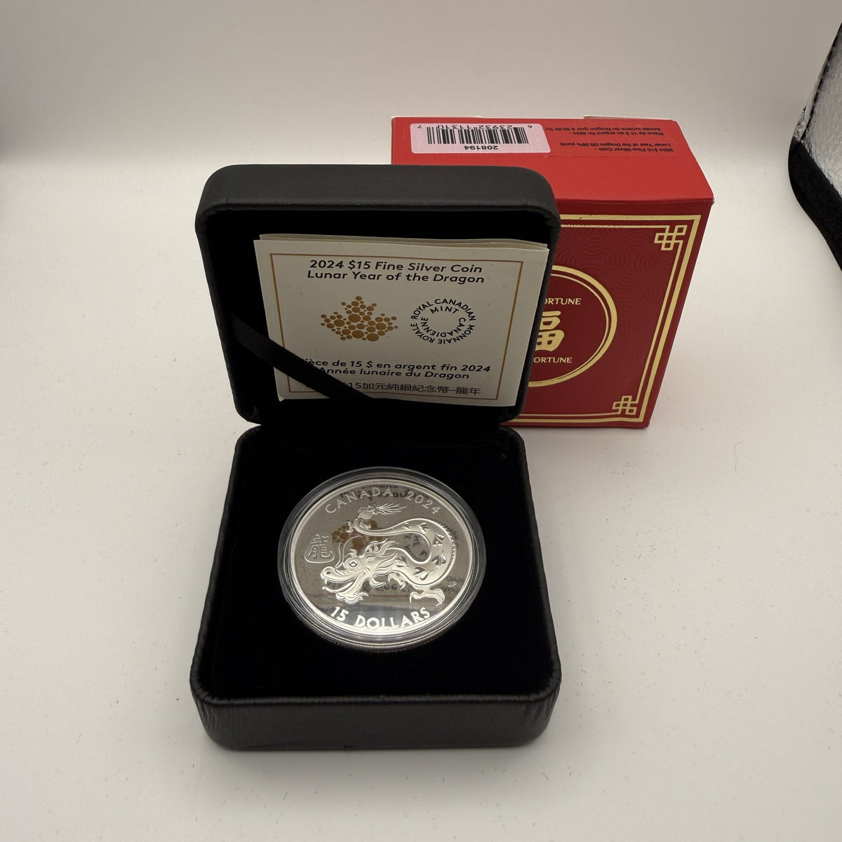 2024 Lunar Year of the Dragon $15 Silver Coin - packaging