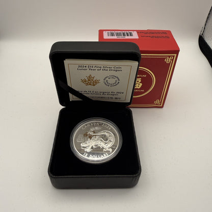 2024 Lunar Year of the Dragon $15 Silver Coin - packaging