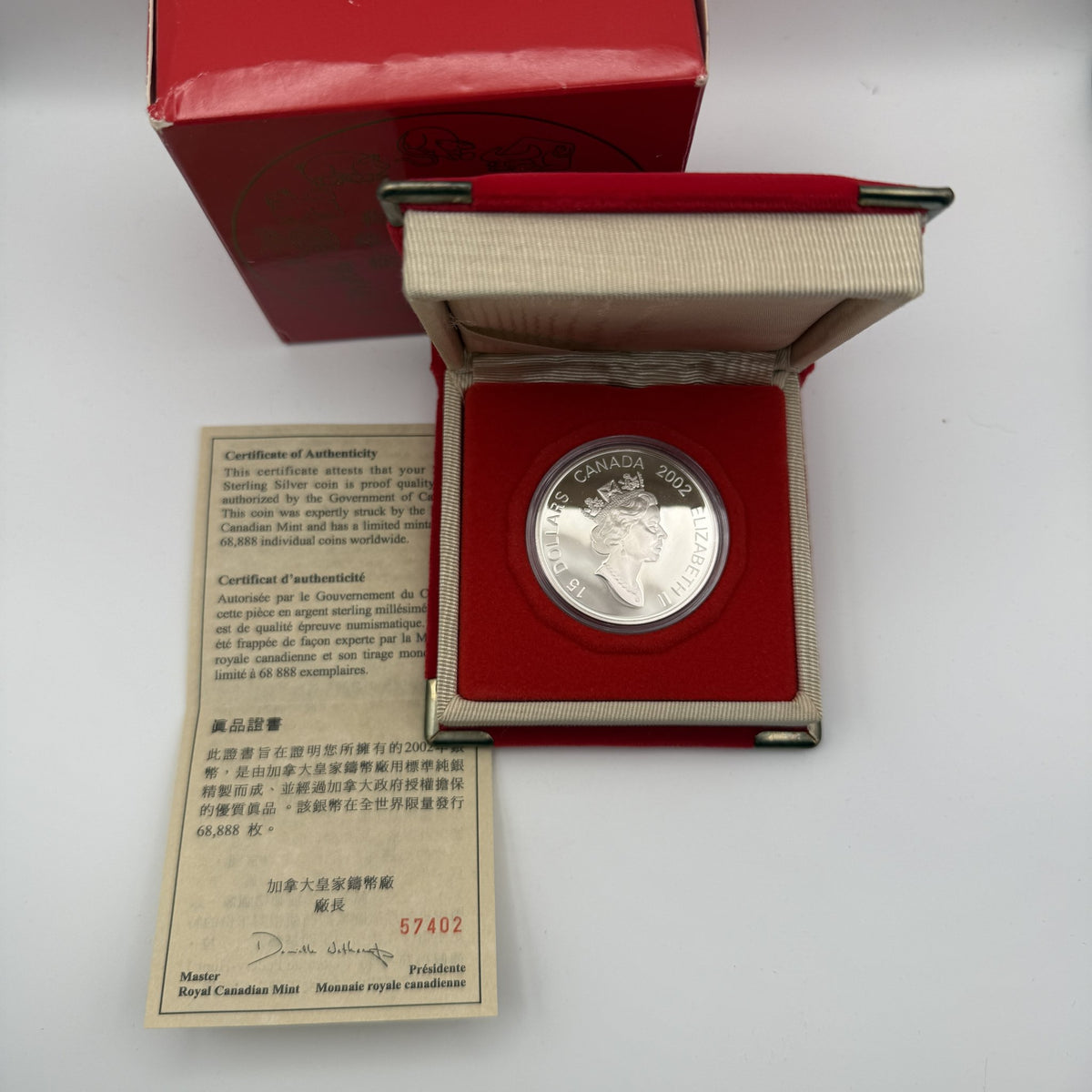 2002 Lunar Year of the Horse $15 Silver Coin - back