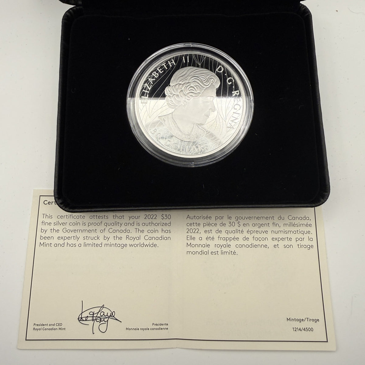 2022 The Mighty Bison $30 2 oz Silver Coin - certificate