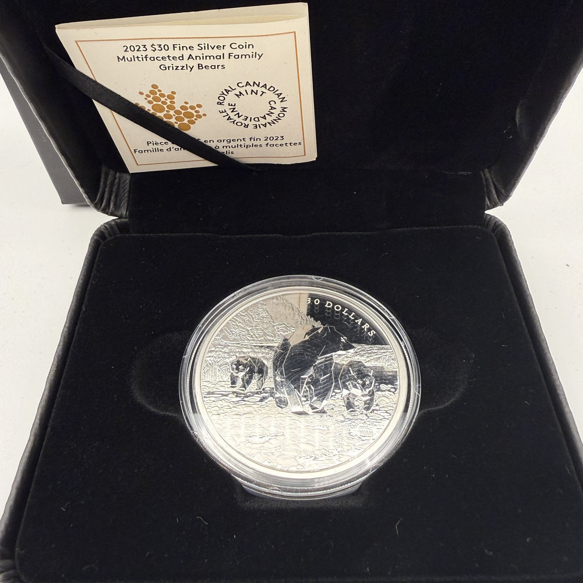 2023 Multifaceted Grizzly Bears $30 2 oz Silver Coin - packaging