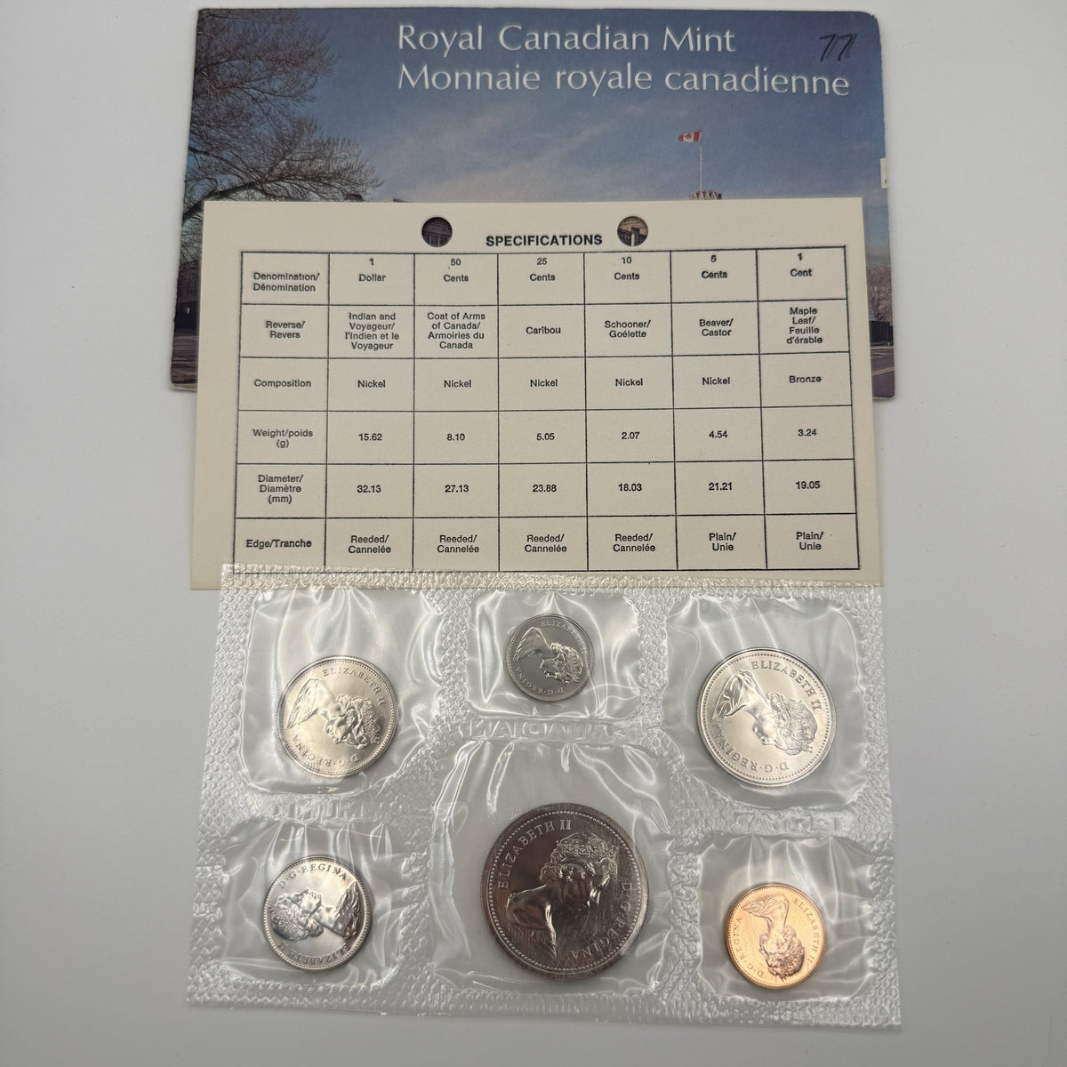 1977 Canada 6-Coin Prooflike Set - back