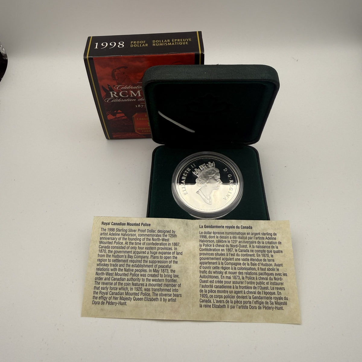 1998 Canada $1 RCMP 125th Anniversary Sterling Silver Proof Dollar - back