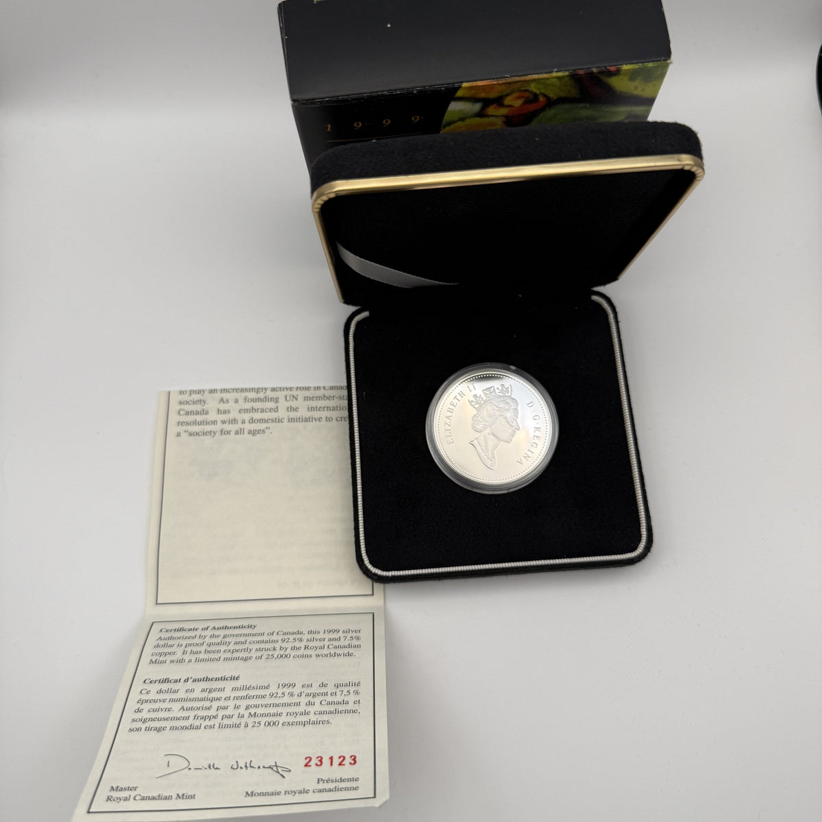 1999 Canada $1 International Year of Older Persons Sterling Silver Proof Dollar - packaging