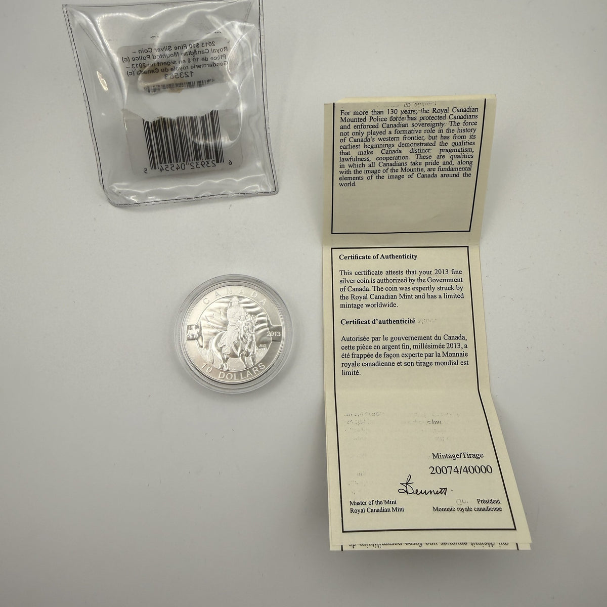 2013 Canada $10 Fine Silver Coin - packaging