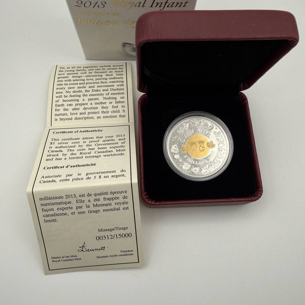 2013 Canada $5 Birth of the Royal Infant Fine Silver Proof Coin - packaging