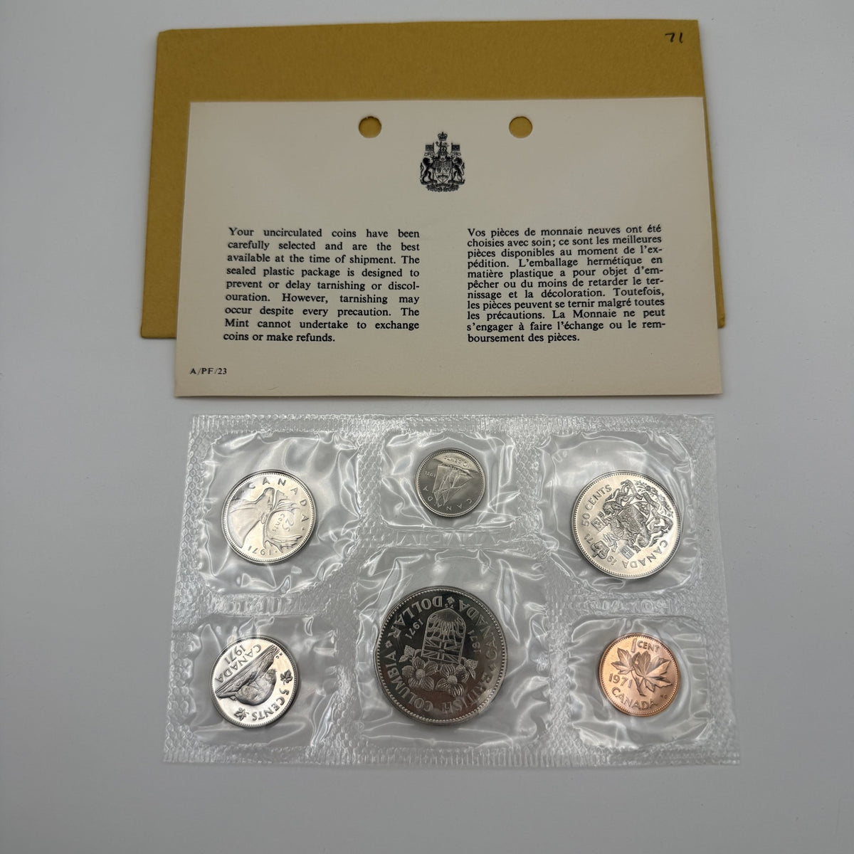 1971 Canada 6-Coin Prooflike Set with British Columbia Dollar - front
