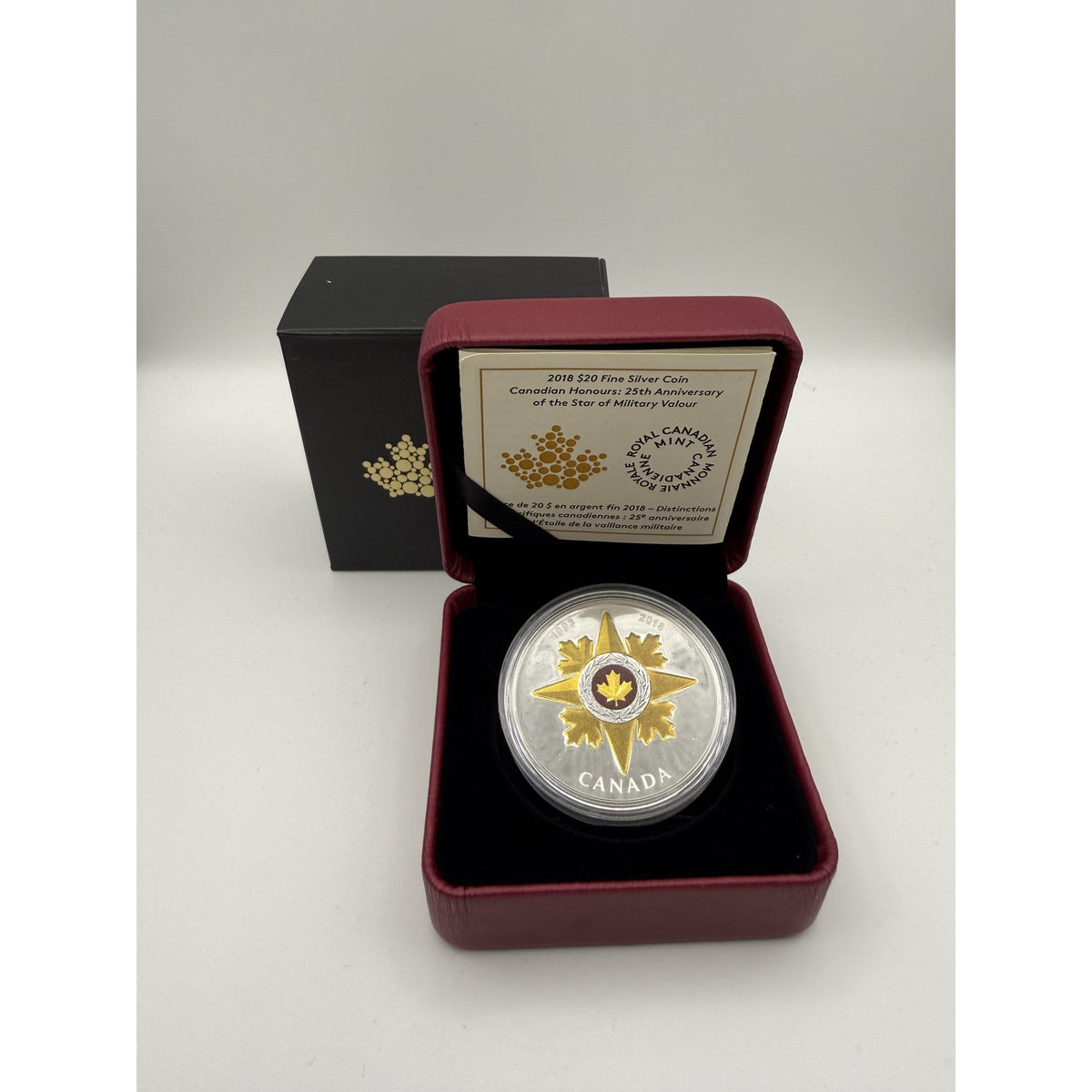 2018 Canada $20 Star of Military Valour 25th Anniversary 1 oz Fine Silver Proof Coin - front