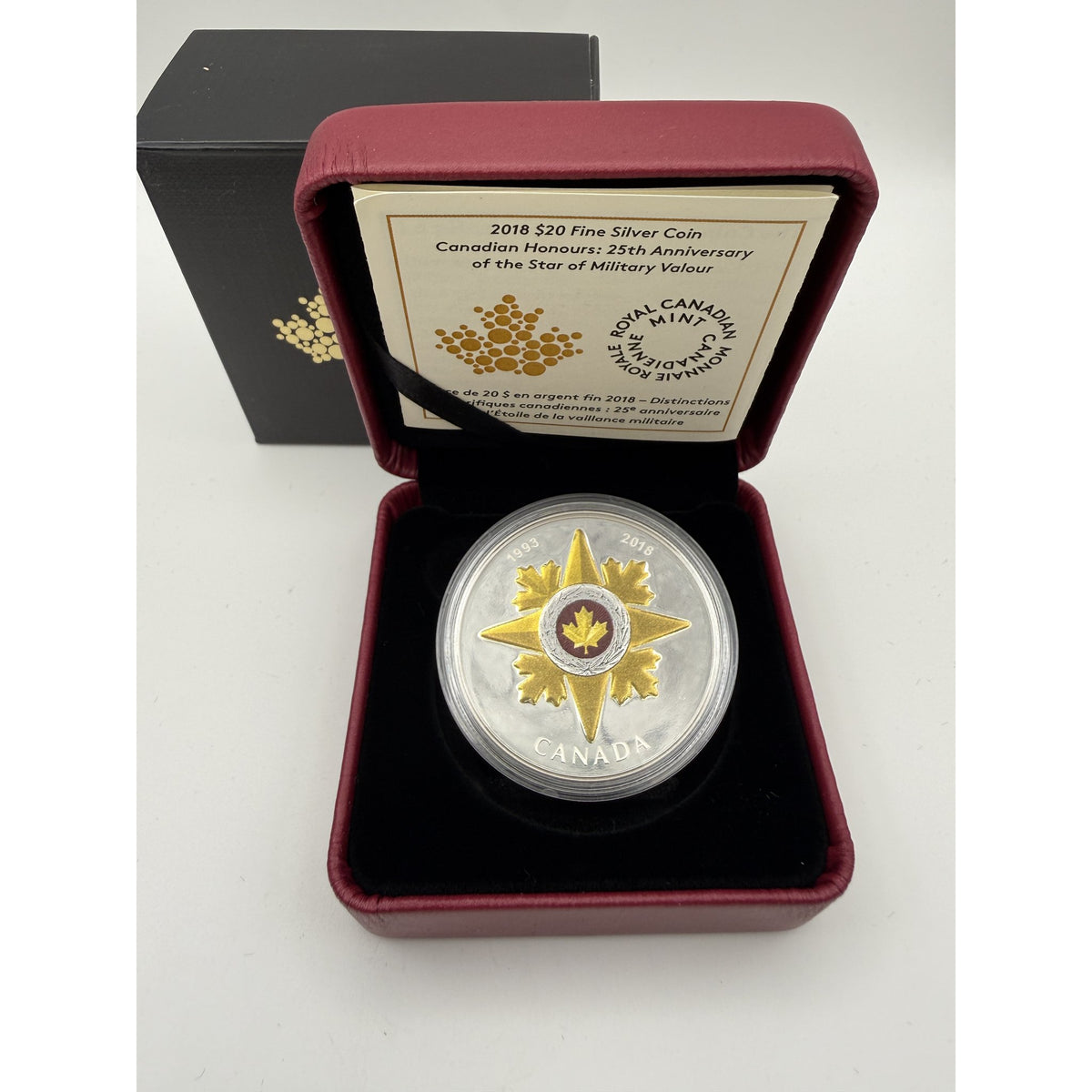 2018 Canada $20 Star of Military Valour 25th Anniversary 1 oz Fine Silver Proof Coin - front