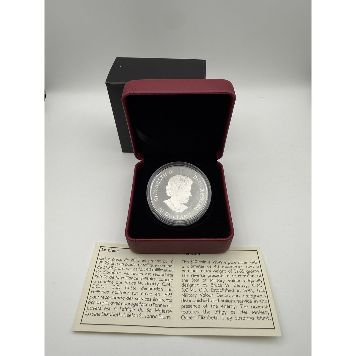 2018 Canada $20 Star of Military Valour 25th Anniversary 1 oz Fine Silver Proof Coin - back