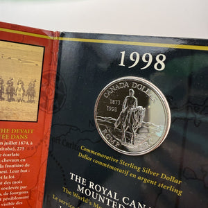 1998 Canada $1 RCMP 125th Anniversary Sterling Silver Dollar & Collector Pin Set – Mint Folder