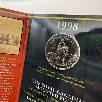 1998 Canada $1 RCMP 125th Anniversary Sterling Silver Dollar & Collector Pin Set - front