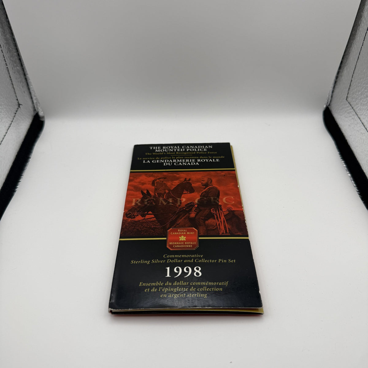 1998 Canada $1 RCMP 125th Anniversary Sterling Silver Dollar & Collector Pin Set - packaging