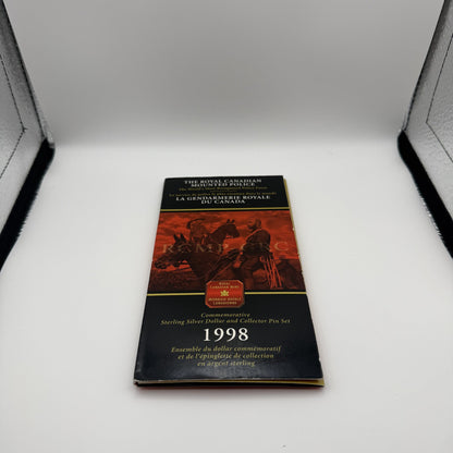 1998 Canada $1 RCMP 125th Anniversary Sterling Silver Dollar & Collector Pin Set - packaging