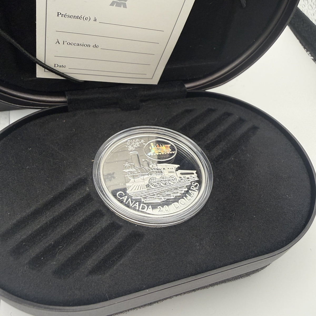 2001 Canada $20 The Scotia Locomotive Sterling Silver Proof Coin with Hologram - front