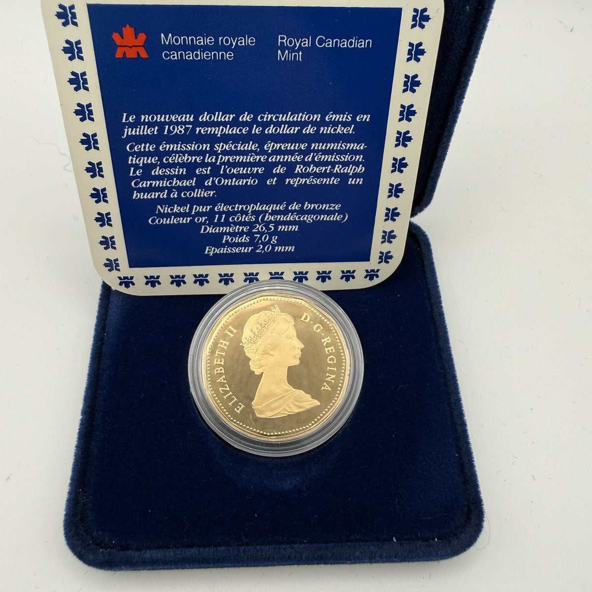1987 Canada $1 Loon Proof Dollar - back