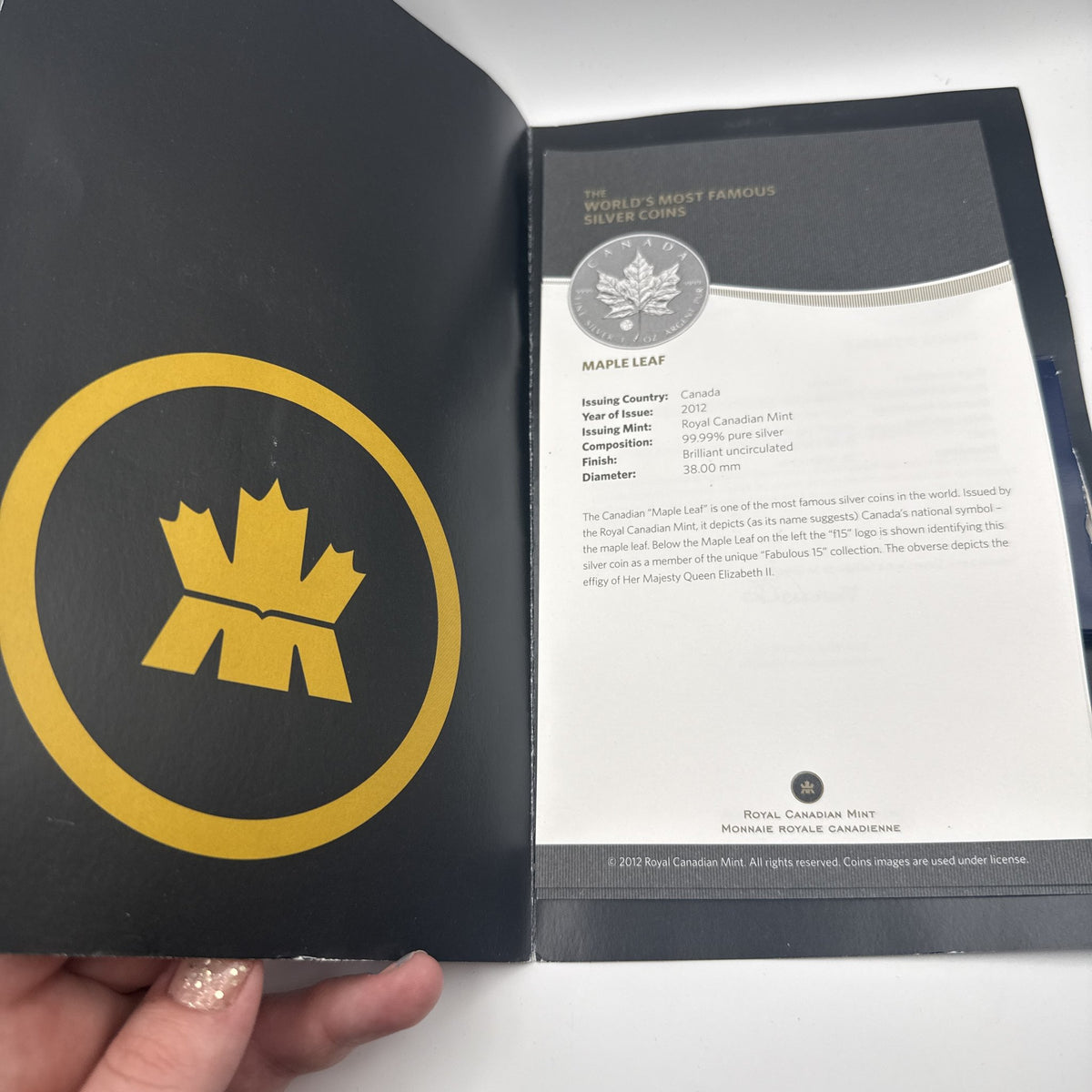 2012 Canada $5 1 oz Silver Maple Leaf with F15 Privy - packaging