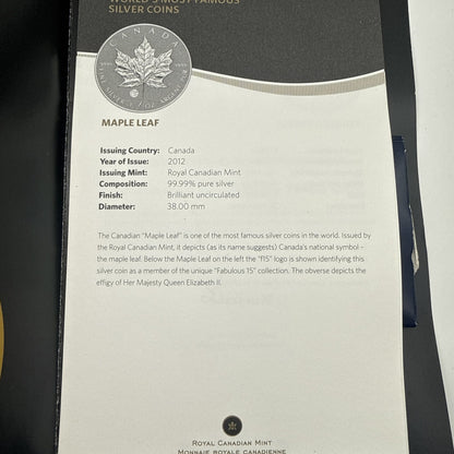 2012 Canada $5 1 oz Silver Maple Leaf with F15 Privy - packaging