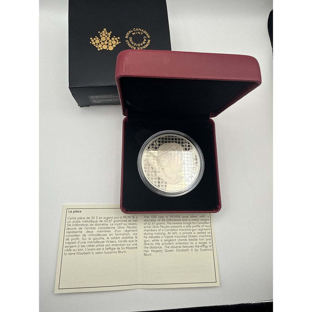 2014 Canada $30 Declaration of the Second World War 75th Anniversary 2 oz Fine Silver Proof Coin - back