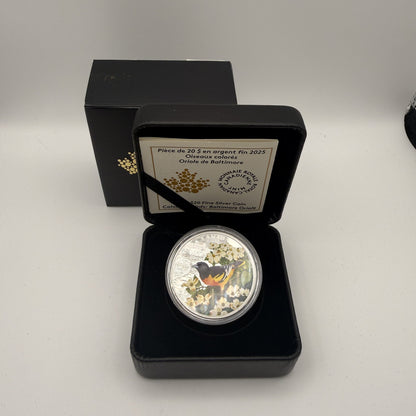 2025 Canada $20 Colourful Birds: Baltimore Oriole 1 oz Fine Silver Proof Coin - front