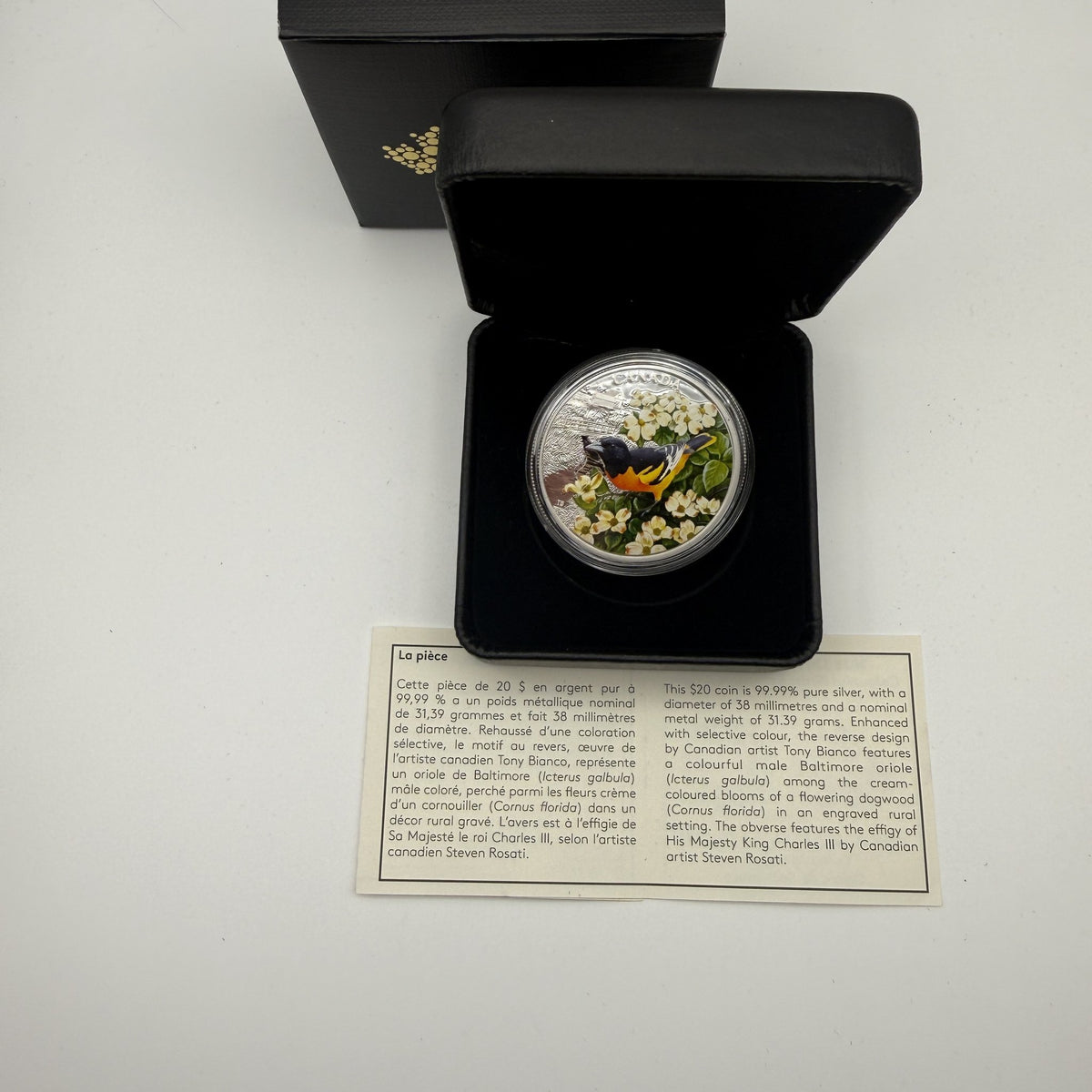 2025 Canada $20 Colourful Birds: Baltimore Oriole 1 oz Fine Silver Proof Coin - front