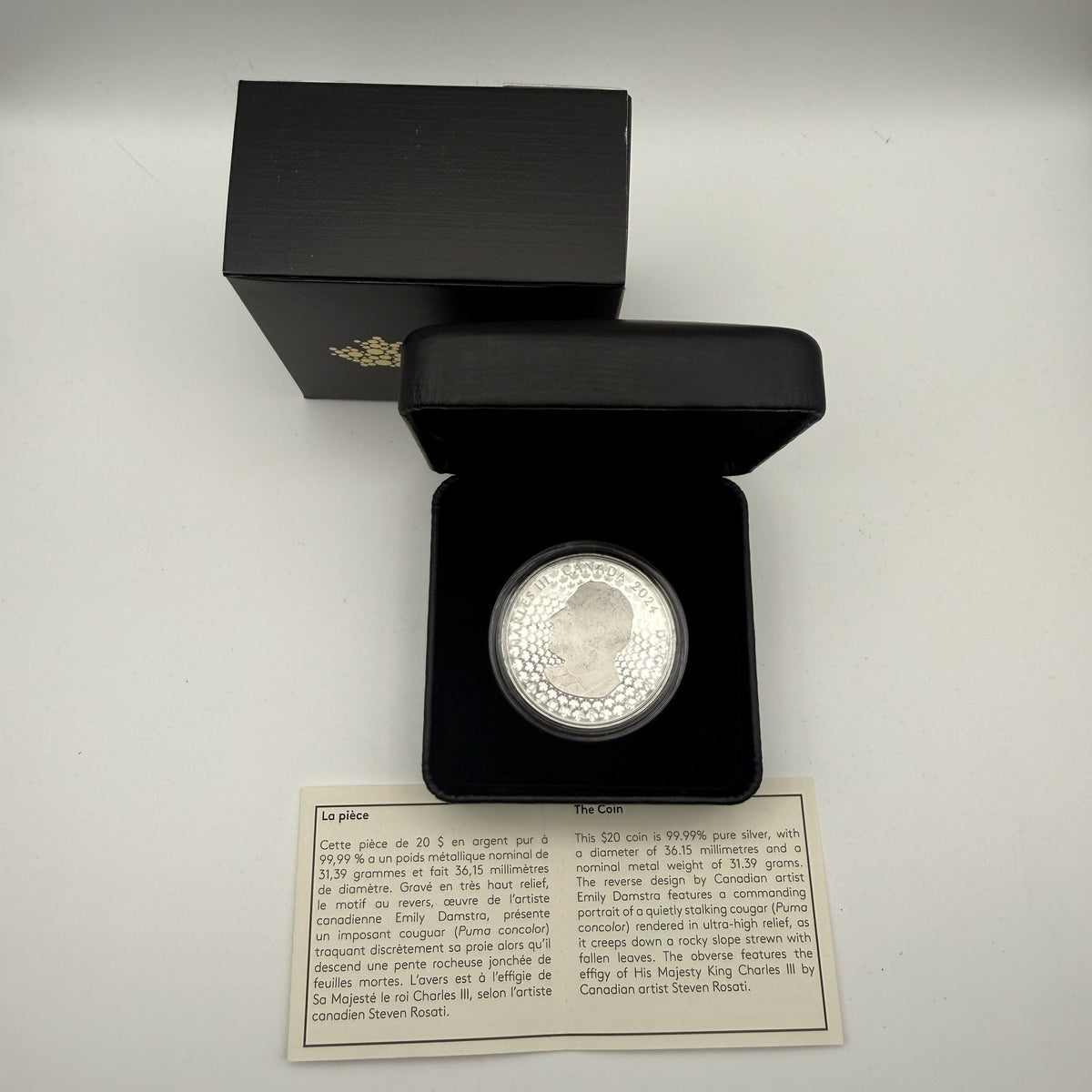 2024 Canada $20 Great Hunters: Cougar Ultra-High Relief 1 oz Fine Silver Proof Coin - back