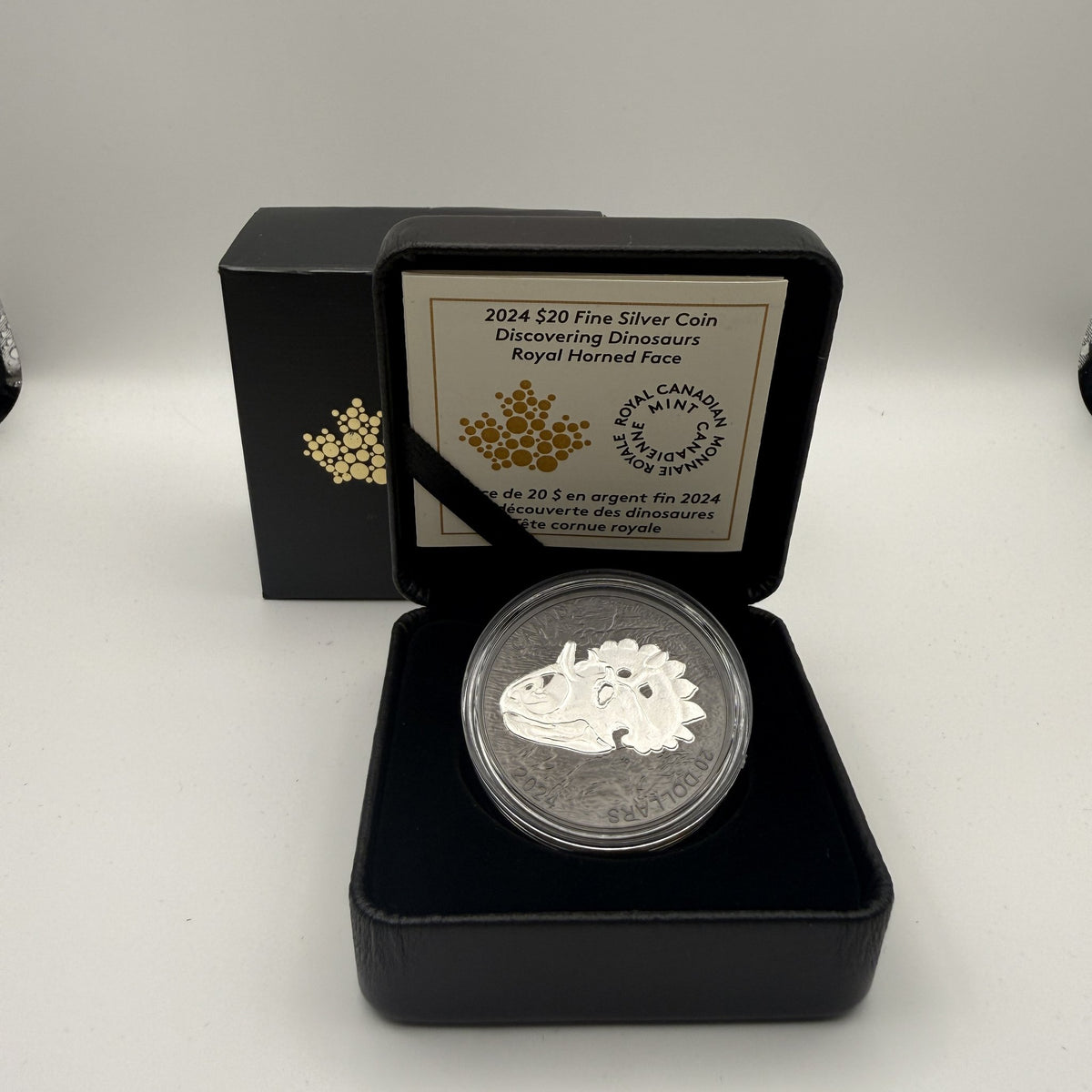 2024 Canada $20 Discovering Dinosaurs: Royal Horned Faced 1 oz Fine Silver Coin - front